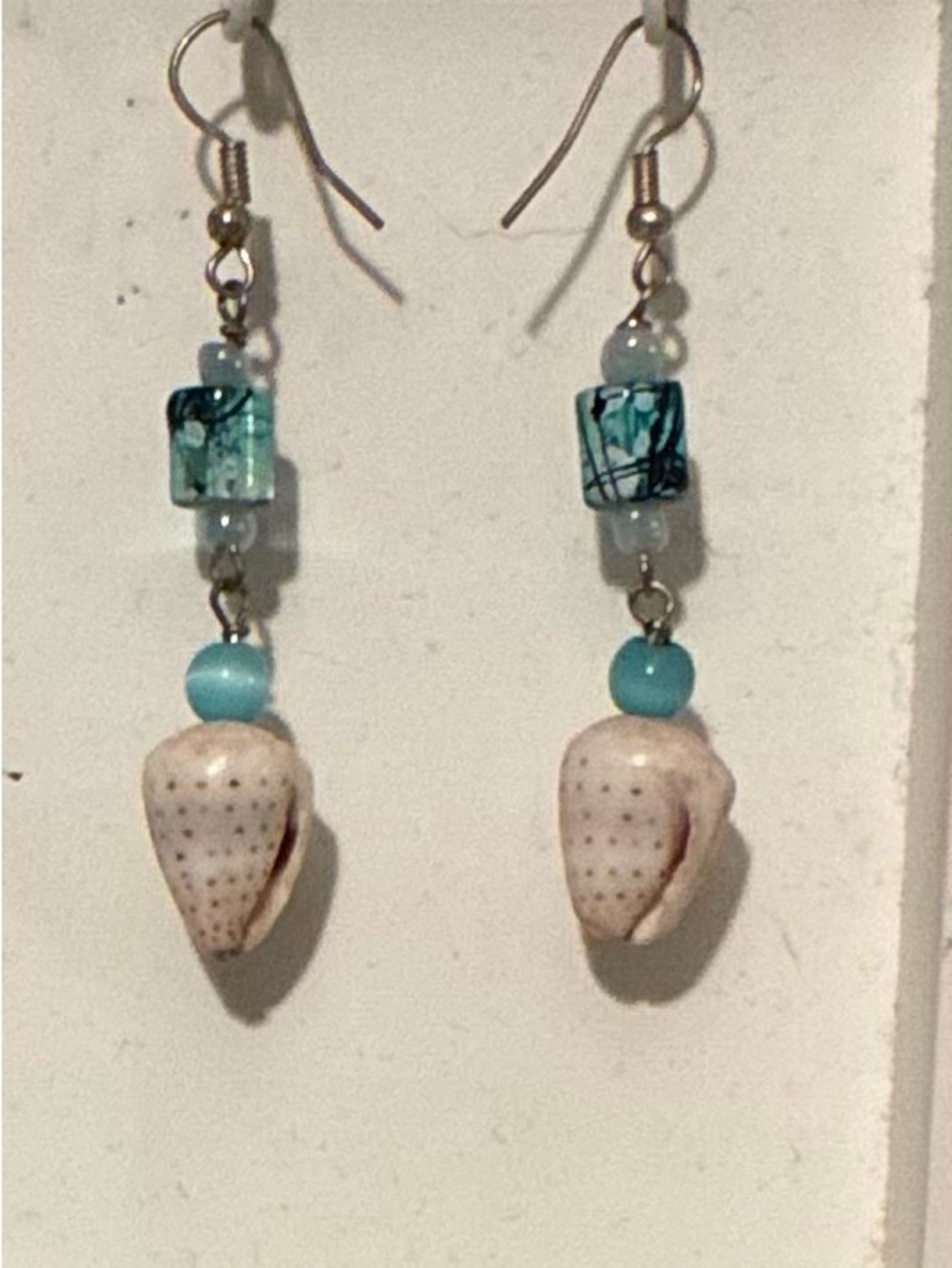 Handmade Turquoise and White Shell Drop Earrings